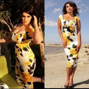Pinup Couture Floral Print Midi Wiggle Dress